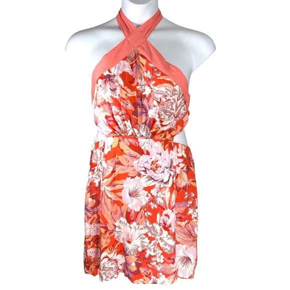 NWT Mink Pink Floral Halter Neck Dress - Coral and Pink Size XL - Picture 1 of 9